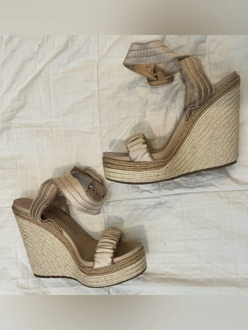 PEDRO GARCIA Teodora Satin Espadrille Sandals Marzipan Size 37 US 6.5